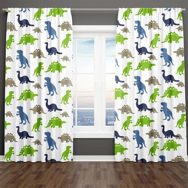 A Family Of Home Textiles Cartoon Dinosaurier Vorhänge für Kinder, 2er-Set, Mehrfarbig, B: 85 cm, H: 220 cm - Bild 1