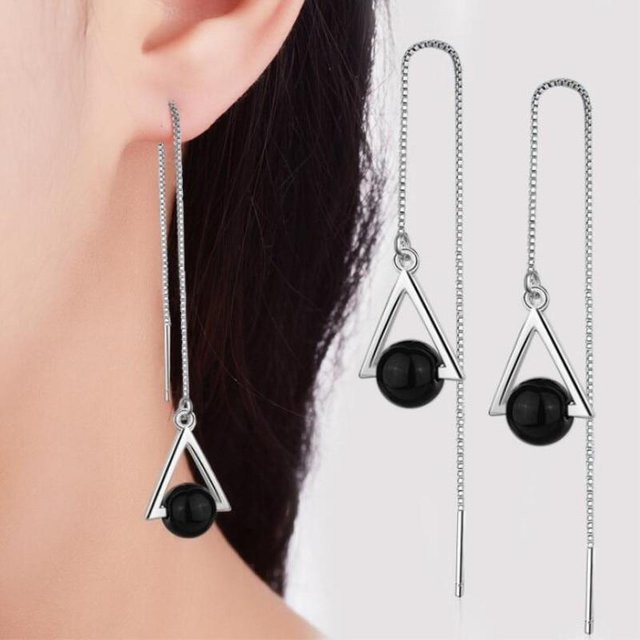 YIRAN Jewelry Ohrhänger 925 Silber, schwarzer Kristall, Quasten, Unisex - Bild 1