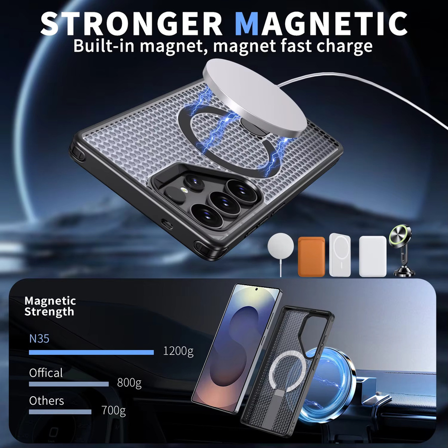 Magnetische kabellose Ladehalter-Telefonhülle für Samsung Galaxy S25 Edge S24 S23 S22 Ultra Plus in Blau mit atmungsaktiver Wärmeableitung - Bild 3