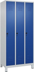 C+P Spind Classic PLUS Garderobenschrank mit 3 Abteilen, Füße, Sicherheits-Drehriegel und 3 Garderobenhaken, Farbe: Grau/Blau, H x B x T: 195 x 90 x 50 cm - Bild 1