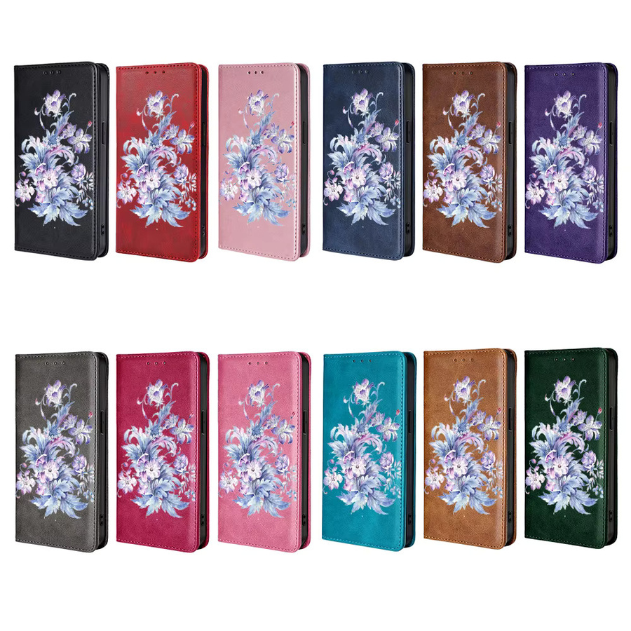 Magnetische Leder Flip Case Wallet Cover mit Blumenmuster für Samsung Galaxy S25 Ultra S25 FE S24 S23 S22 Plus A17 A07 A56 A36 A26 in Braun und Lila - Bild 5