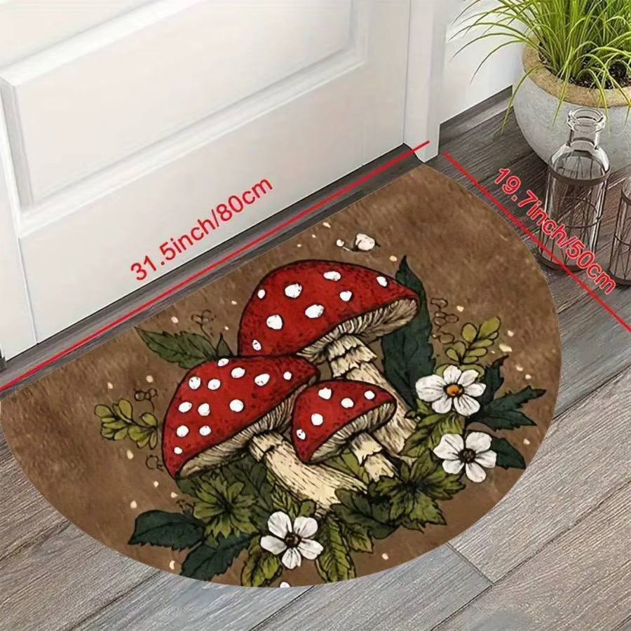 VIKAMA Cartoon-Pilz-Fußmatte mit Vintage-Print, rutschfest und schmutzabweisend, halbrund, Mehrfarbig, B: 60 cm, T: 40 cm - Bild 3