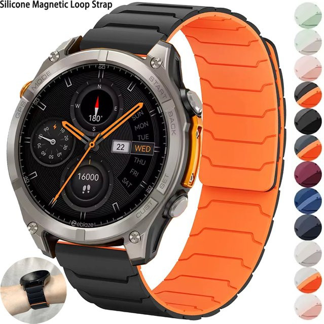 Zeblaze Uhrenarmband Silikon, Magnetschlaufen, 22 mm, Schwarz, Unisex - Bild 1
