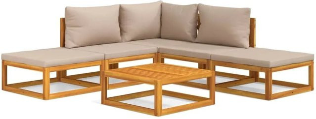 vidaXL 6-tlg Garten-Lounge-Set Modell 4 aus Akazien-Massivholz in Braun mit beigen Kissen - Bild 1
