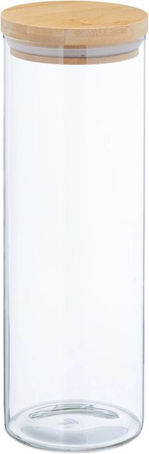 Relaxdays Vorratsgläser 3er Set aus Glas mit Bambusdeckel, transparent, Höhe: 28 cm, Durchmesser: 10 cm - Bild 1