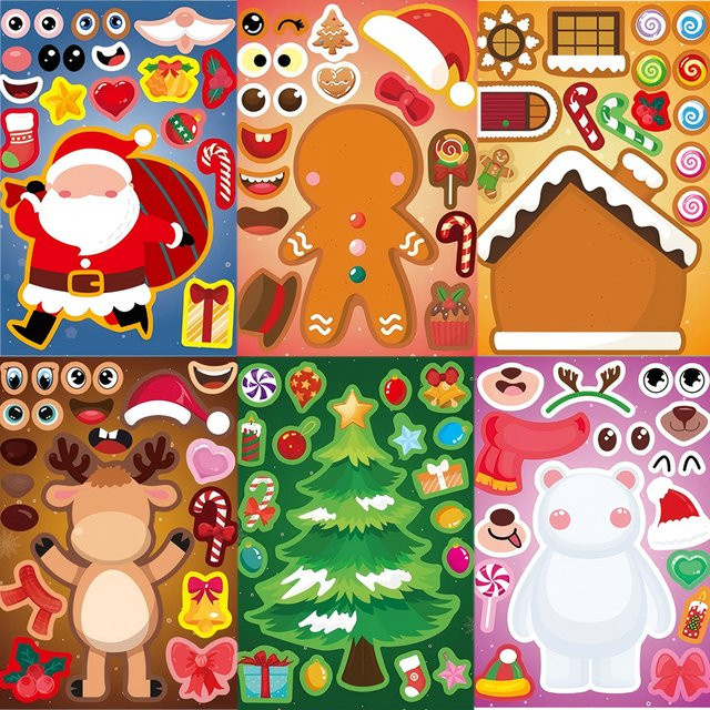 Weihnachts-Puzzle-Aufkleber, Weihnachtsmann, Schneemann, Weihnachtsbaum, Aufkleber - Bild 1