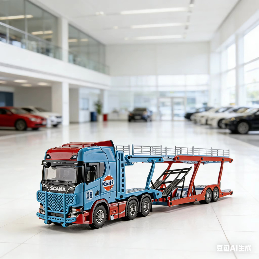 WELLY Scania Doppeldecker-Transporter-LKW, 1:50, Metall, Blau, Bunt / Mehrfarbig - Bild 3