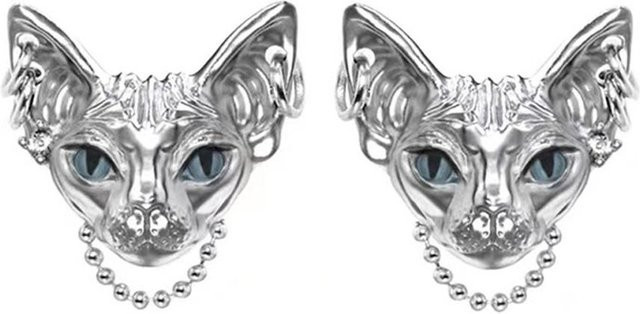 Lucky Star Jewelry Ohrstecker Sphinx Katze, Messing, Silber, Kristall, Damen - Bild 1