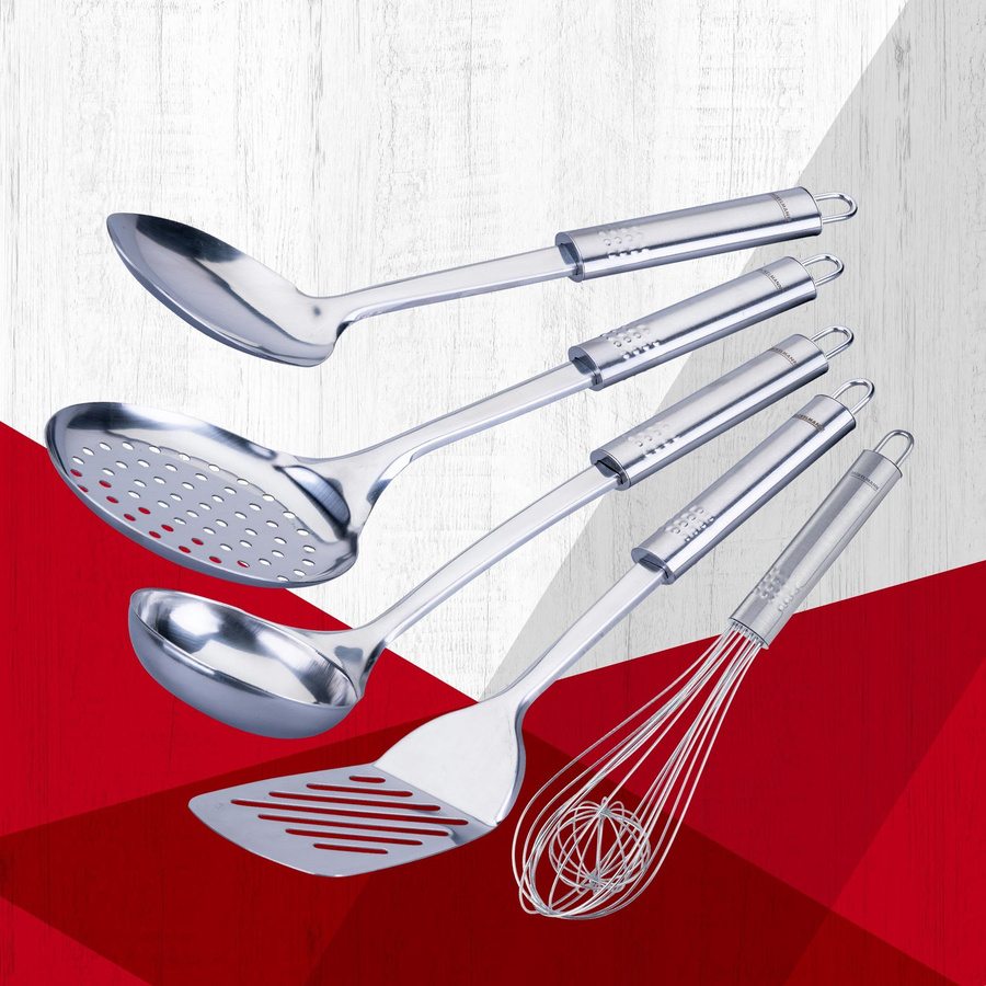 Fackelmann Küchenhelfer-Set Ovalgriff aus Edelstahl in Silber, 5-teilig - Bild 2