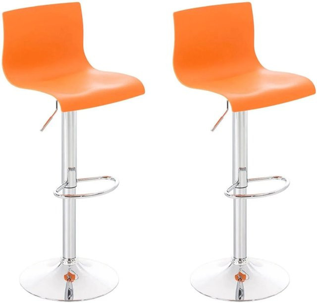 DELUKE 2er Set Barhocker PESAN in Orange mit silbernem Gestell, höhenverstellbar, drehbar und mit Lehne, B/T/H: 39 x 36 x 84 cm - Bild 1