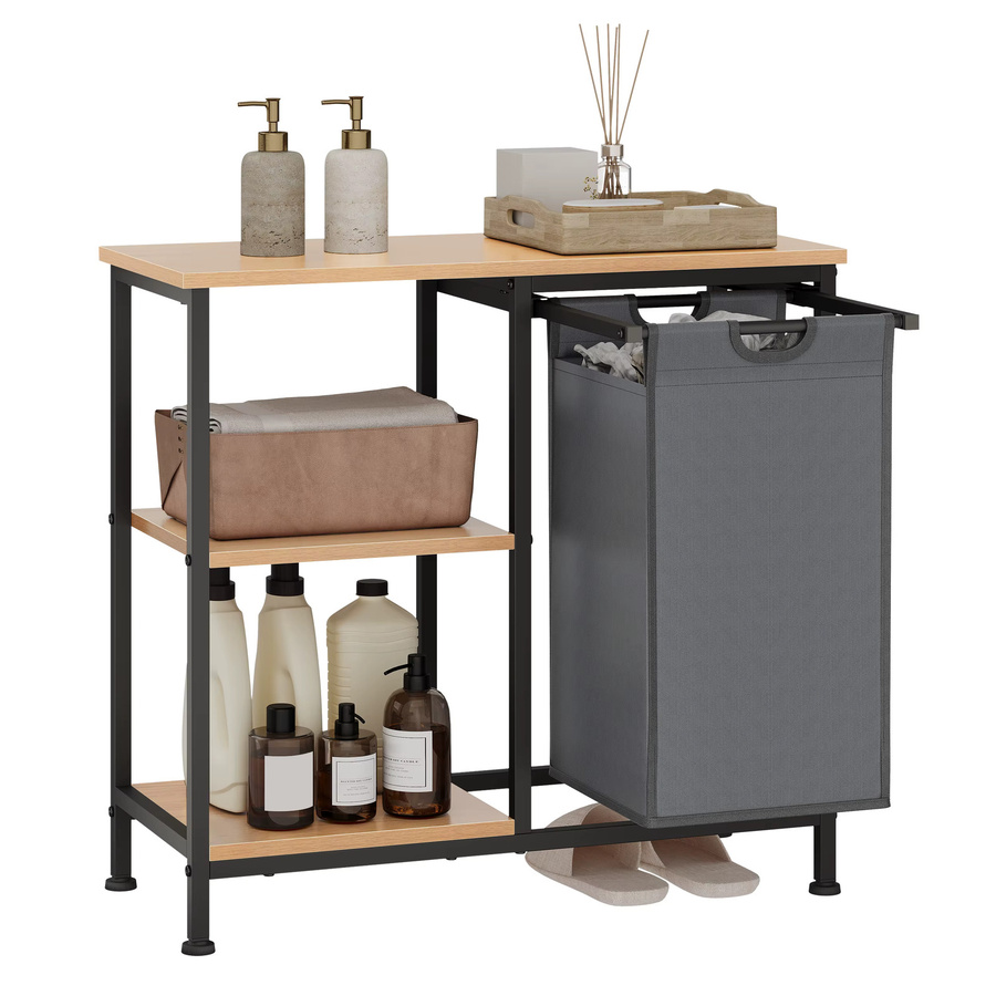 Eugad Wäschekorb Badezimmerregal mit ausziehbarem und abnehmbarem Wäschesack 31L in Schwarz oder Braun, B/T/H: 65 x 70 x 42 cm - Bild 2