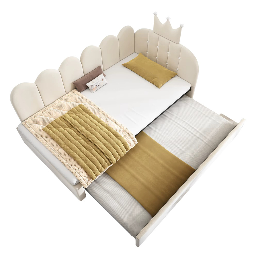 KOMHTOM L-förmiges Samt-Schlafsofa mit Ausziehbett und Kronen-Gitter-Design, Farbe: Pink/Weiß, B/T/H: 90 x 200 cm - Bild 2