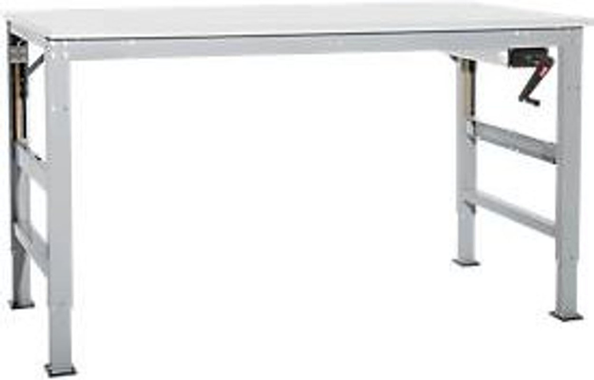 Manuflex Arbeitstisch Ergo K mit Kurbel und höhenverstellbarer Tischplatte aus Melamin in Alusilber, B: 200 cm, T: 80 cm, H: 45 cm bis 125 cm - Bild 2