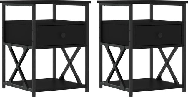 vidaXL Nachttische 2er-Set Schwarz aus Holzwerkstoff und Eisen, B/T/H: 40 x 42 x 55 cm - Bild 1