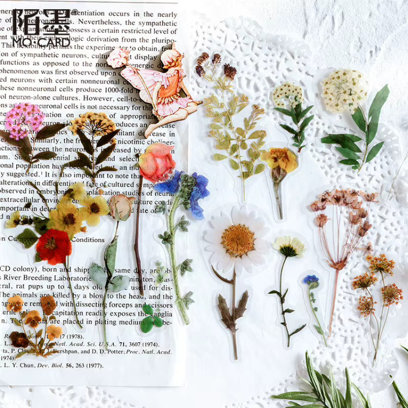 40 Blatt selbstklebende Aufkleber mit realistischen Pflanzen- und Blütenblatt-Designs in Multicolour für dein DIY, Scrapbook und Tagebuch - Bild 1