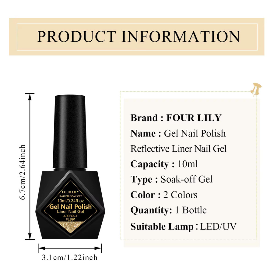 Four Lily Glitter Liner Gel Nagellack Set, Gold Silber, 2 x 10 ml - Bild 6