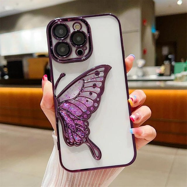 Yiran Silikon Handyhülle mit Schmetterling-Design und Glitzer-Treibsand für iPhone 16 Pro Max, 15, 14, 13, 12, 11 in Transparent - Bild 1