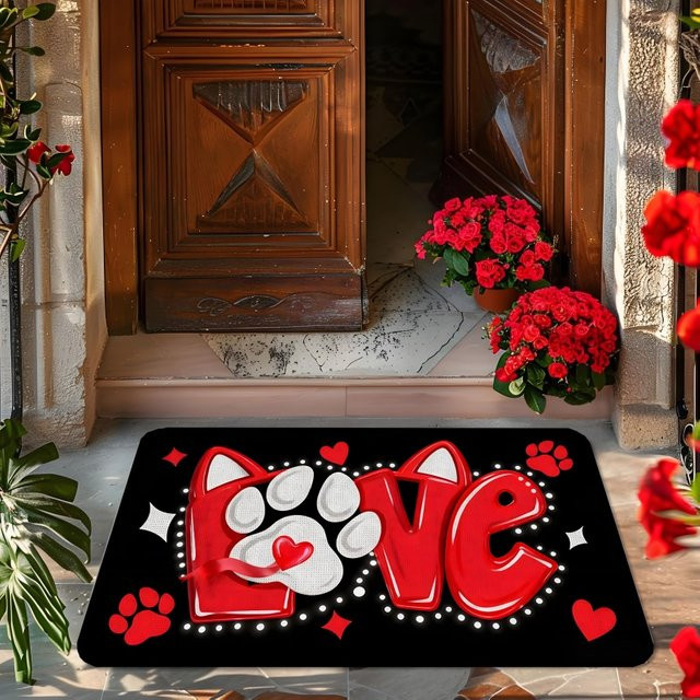 VIKAMA Valentinstag Willkommens-Fußmatte als romantische Dekoration für Innen und Außen, Mehrfarbig, B/T: 60 x 40 cm - Bild 1