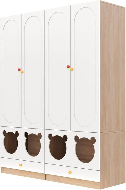 okwish Kinderkleiderschrank mit Kleiderstange und Katzenbett für das Kinderzimmer, Weiß/Beige, B/T/H: 160 x 50 x 200 cm - Bild 1