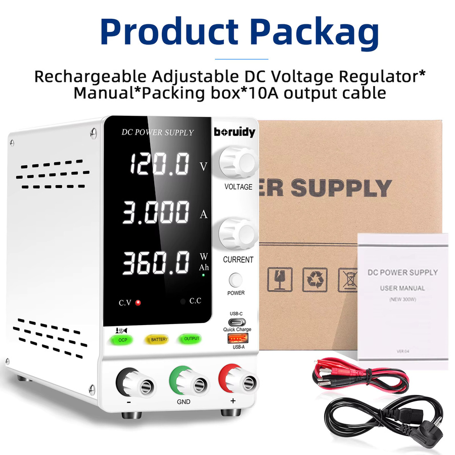 Boruidy Stabilisierte Labor-Stromversorgung zum Laden von LiFePO4, Nickel-Metall, Lithium-Ionen und Hydrid-Batterien, 120V 3A 360W, Einstellbar für 12V 24V 30V 48V - Bild 8
