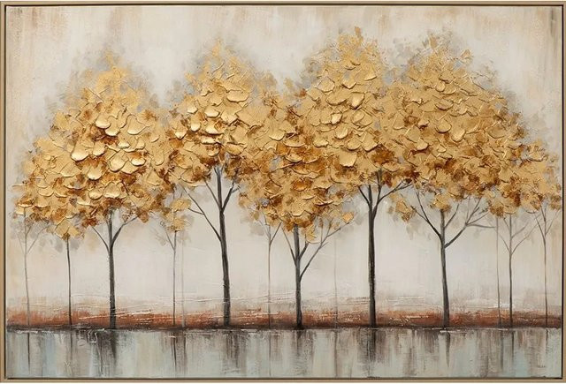 Art Universe Leinwandbild Golden Trees in Gold und Beige, modernes abstraktes Naturmotiv, B: 82 cm, H: 122 cm - Bild 1