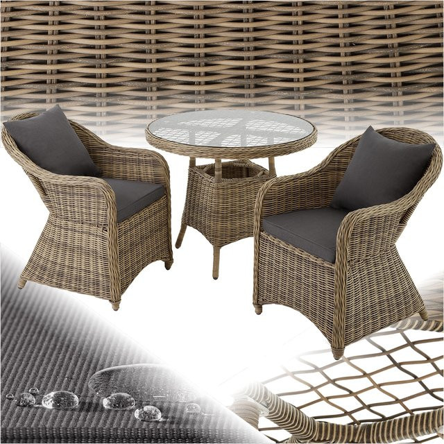 tectake Aluminium Rattan Sitzgruppe in Braun und Beige, wetterfest und UV-beständig, H x B x T: 84 x 71 x 60 cm - Bild 1