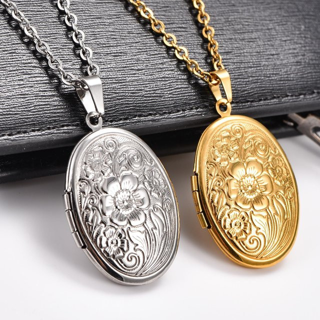 YULIN Anhänger Halskette, Edelstahl, Gold, Floral, Unisex - Bild 1