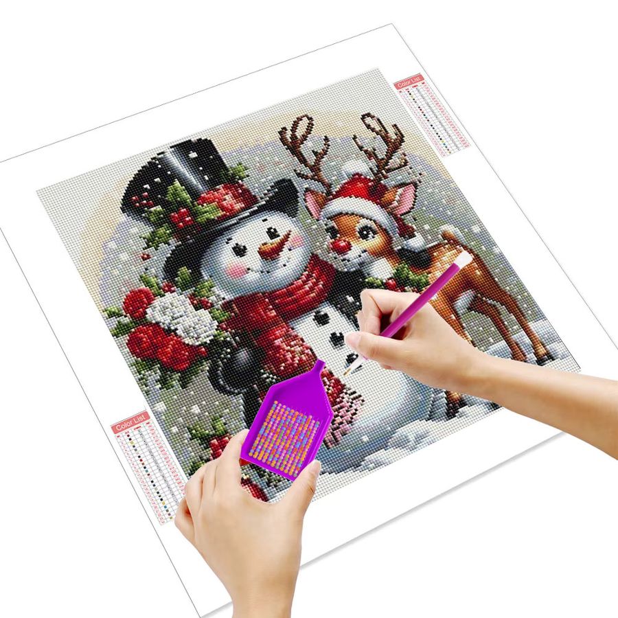 HUACAN Diamant-Malerei Weihnachten mit Schneemann und Rentier, 5D-DIY Mosaik-Kunstwerk mit Full Round Steinen auf Leinwand - Bild 2