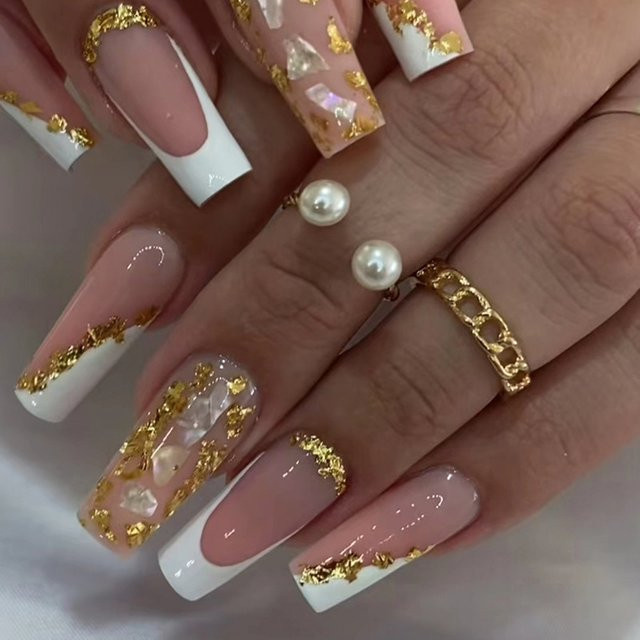 LEKGAVD Falsche Nägel Sarg Form, Glitter Goldfolie, 24 Stück, Glänzend - Bild 1