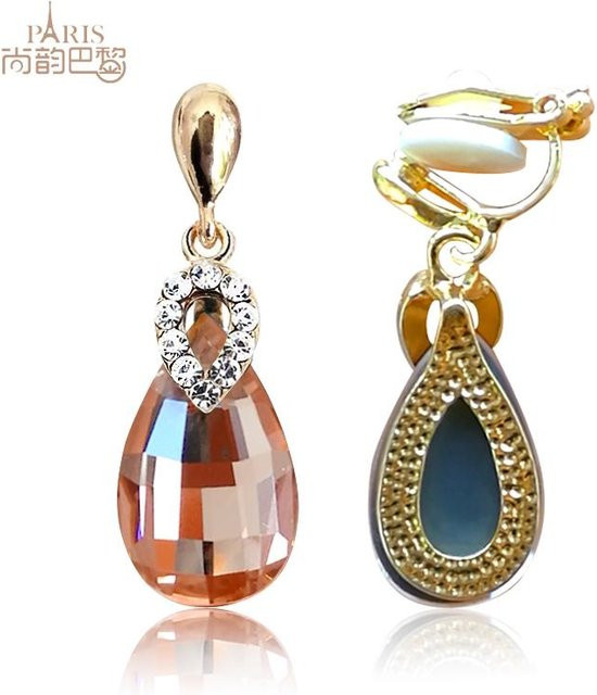 NEIPO Ohrringe Clip, Kristall Waterdrop, CZ, Orange, Damen - Bild 1