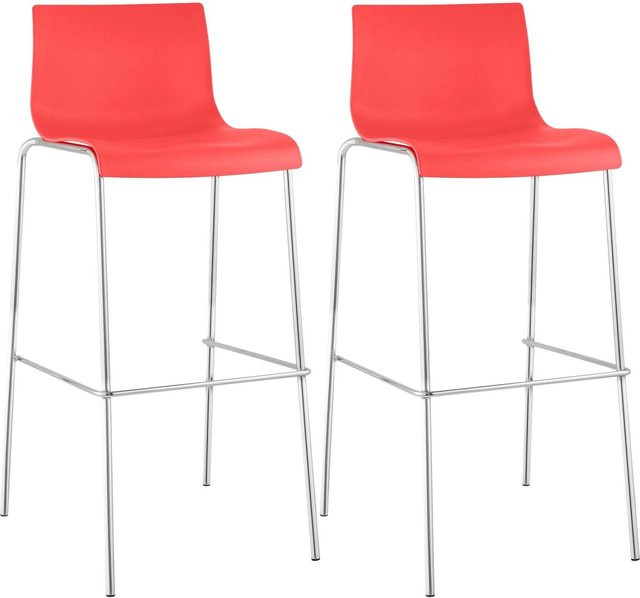 2er Set Barhocker DELUKE TENAR in Rot mit silbernen Elementen, moderne Barstühle aus Kunststoff mit Lehne, B/T/H: 43 x 48 x 100 cm - Bild 1