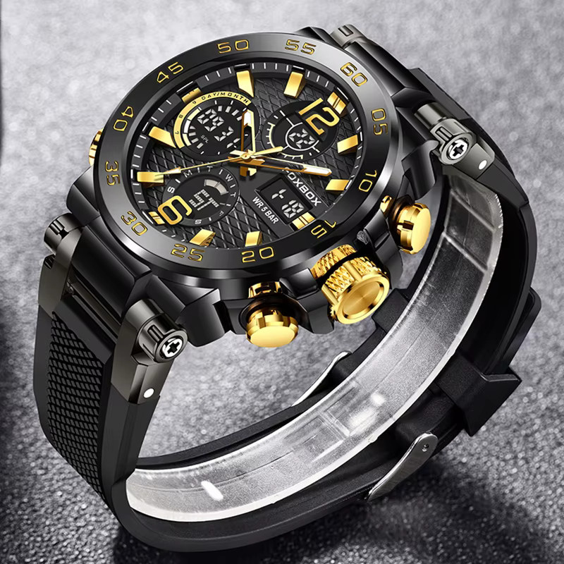 FOXBOX Armbanduhr, Digitaluhr, Stoppuhr, Kunststoff, Edelstahl, Schwarz, Herren - Bild 3
