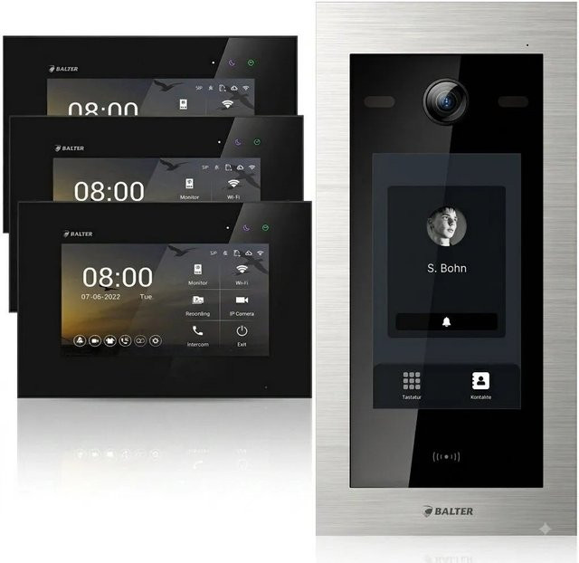 Balter EVO HD Video Türsprechanlage mit Touchscreen und RFID in Silber und Schwarz mit 3x 7 Zoll Monitoren - Bild 1