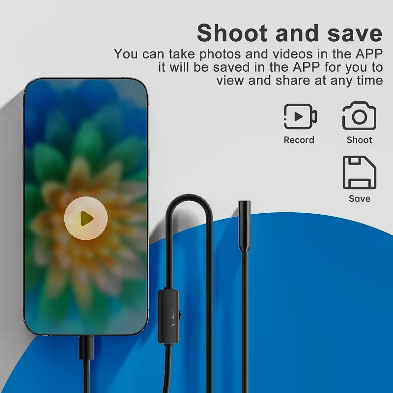 XinFe High-Definition Endoskop Boreskop Kamera mit 960P Auflösung und Hakenmagnet für iPhone, iPad und Android in Schwarz, Durchmesser: 5,5 mm oder 8 mm - Bild 5