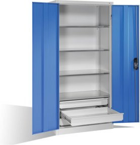 C+P Werkzeugschrank mit Drehtüren, 4 Böden und 3 Schubladen, Farbe Lichtblau und Lichtgrau, H x B x T: 195 x 93 x 50 cm - Bild 1