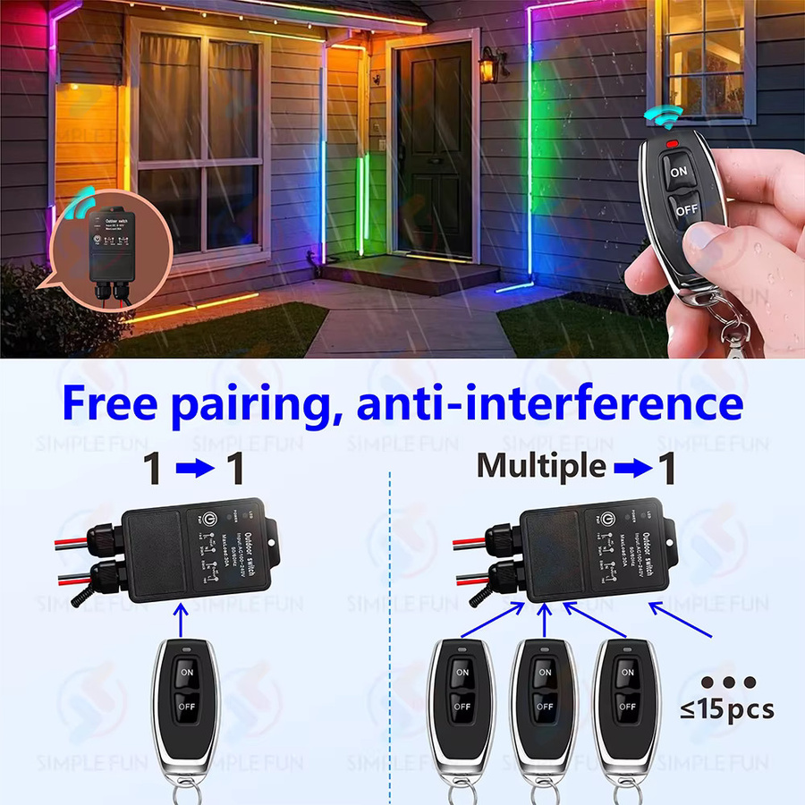 SLMPLEFUN Drahtlose Fernbedienung Schalter 433 MHz mit 30A Relais Modul, Wasserdicht für Außenbereich, Reichweite 50 m, DC 12 V 24 V 36 V 48 V 72 V für LED und Pumpen - Bild 6