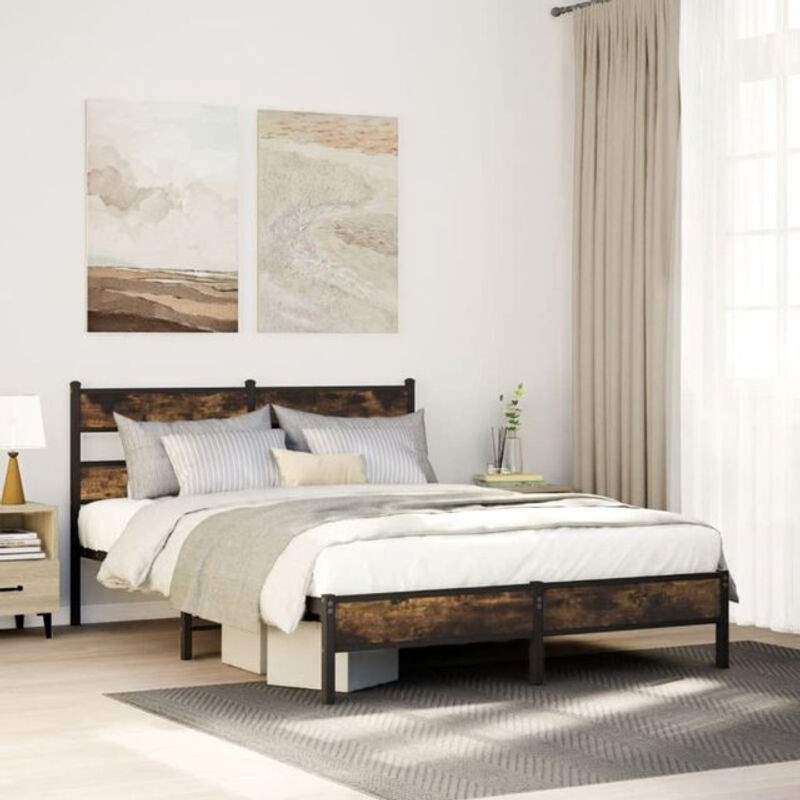 Vidaxl Einzelbett Bettgestell ohne Matratze aus Holzwerkstoff und Stahl in Räuchereiche Braun B/T/H: 100 x 190 cm - Bild 1
