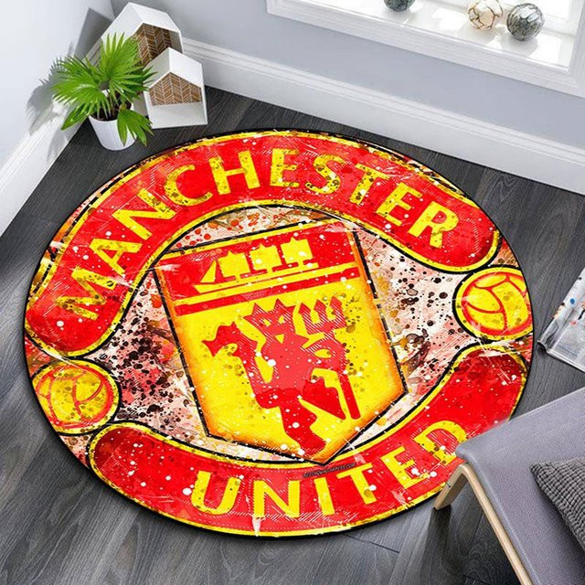 Runder Teppich Manchester United von HAPPYDAYSET, gelb und rot, rutschfest und waschbar, Durchmesser: 80 cm - Bild 1