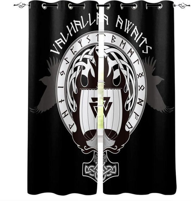 Dekorative Vorhänge mit 3D Viking Wolf Totem Motiv von A Family Of Home Textiles in Schwarz, Höhe: 240 cm, Breite: 95 cm - Bild 1