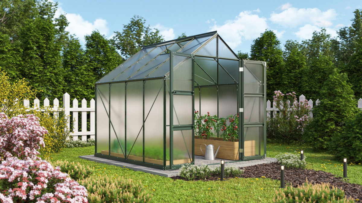 Vitavia Gewächshaus Domus 6700 in Smaragdgrün mit 6,7 m² Fläche und 4 mm Polycarbonat-Verglasung - Bild 4