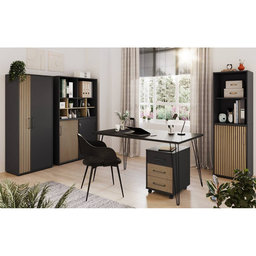 Schildmeyer Büroschrank Hank Schiebetürenschrank mit Holzdekor in Braun-Schwarz, B/H/T: 100,1 x 83,6 x 41 cm - Bild 3