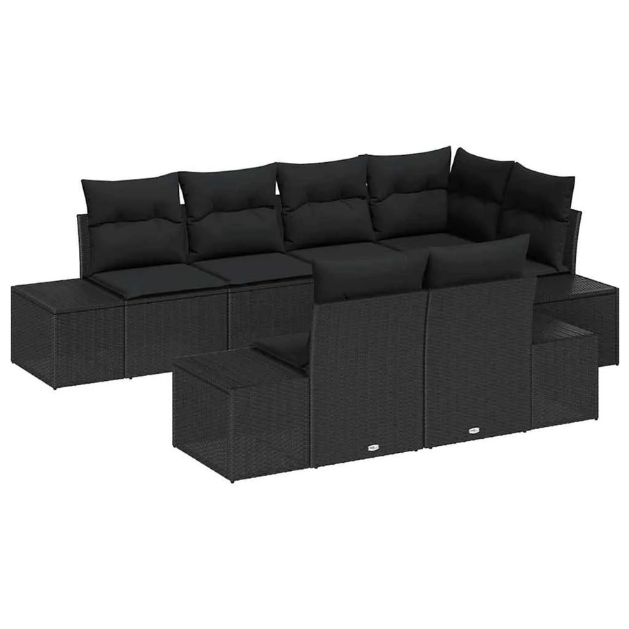 vidaXL Garten-Sofa-Set aus Poly Rattan in Schwarz mit 7-teiliger Polstergarnitur und Armlehnen im L-Shape Design - Bild 2