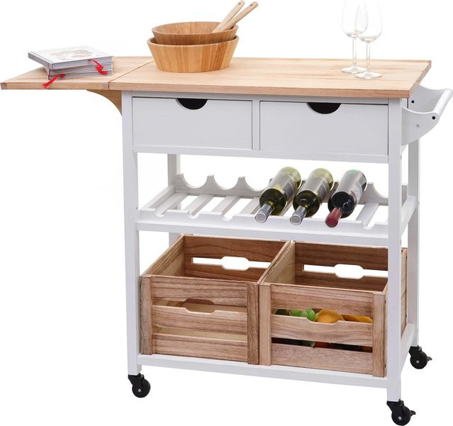 MCW Servierwagen G35 aus Kiefernholz mit klappbarem Ablagebrett in Natur-Weiß, B/T/H: 89 x 41 x 119 cm - Bild 1