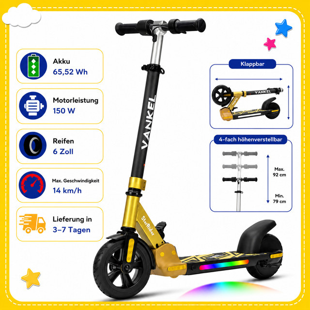sinaopus Kinder Elektro-Scooter, E-Scooter, ab 6 Jahre, Gelb - Bild 1