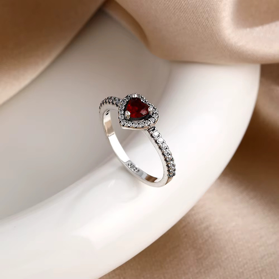 Charm Ringe 925 Silber, rotes Herzförmiges Anhänger, Damen - Bild 2