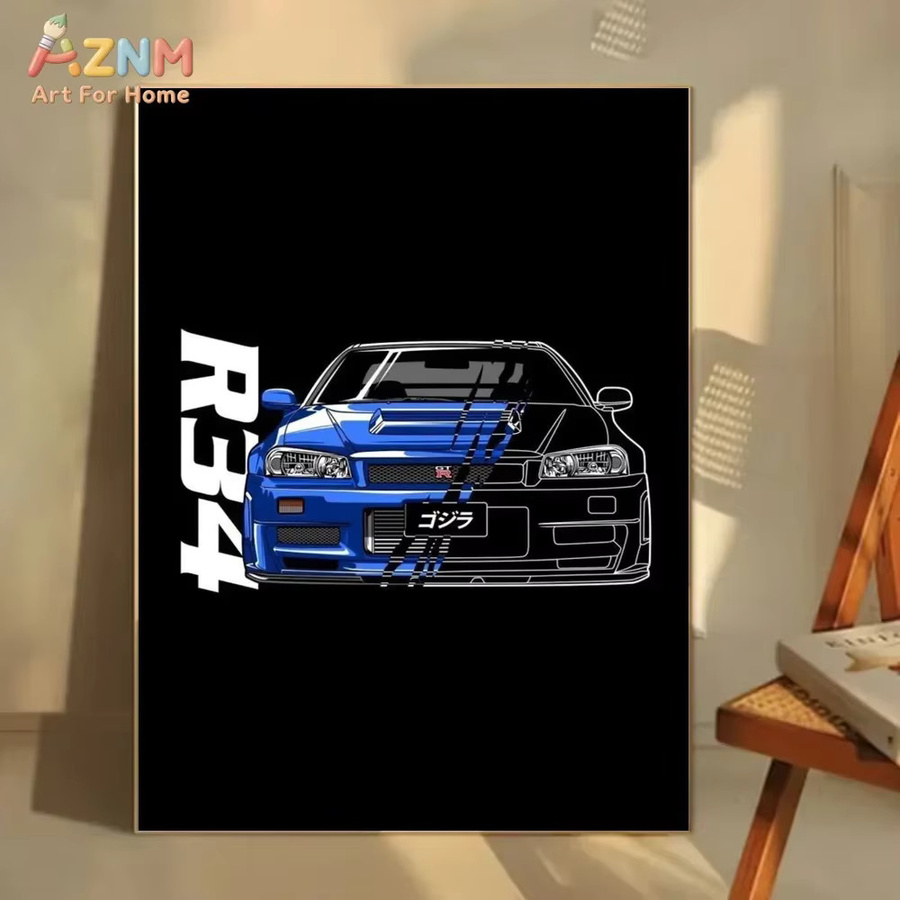AZNM Leinwand-Wandkunst Nissan Skyline GT-R R34 Silvia S15 JDM Klassisches Japanisches Sportwagen-Poster in Mehrfarbig - Bild 3