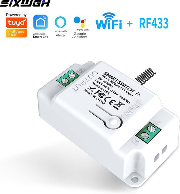 Tuya Smart WLAN Switch mit RF 433MHz Fernbedienung in Weiß, kompatibel mit Smart Life App, Amazon Alexa und Google Assistant - Bild 1