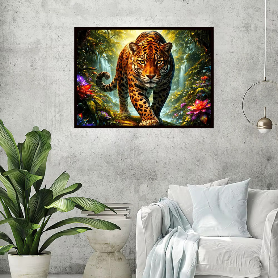EverShine DIY Diamant-Stickerei Leopard Motiv Mosaik-Bild mit Wasserfall und Blumen in Multicolour, B/H: 20 x 30 cm - Bild 3