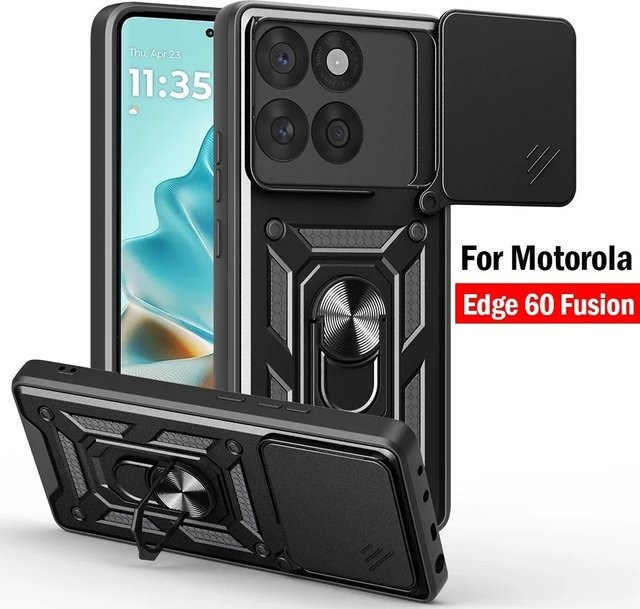 Heavy Duty Armor Magnetische Schutzhülle für Motorola Edge 60 und Motorola Edge 50 Fusion 5G in Gold mit Ring-Ständer und Slide-Kamera-Schutz - Bild 1