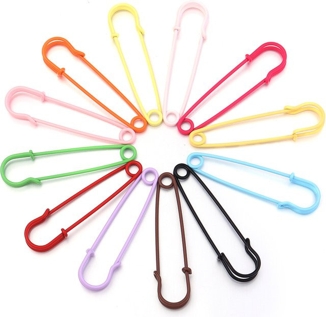 10er Set bunte Sicherheitsnadeln aus Metall für DIY-Schmuck und Kleidung, B/L: 64 x 15 mm - Bild 1